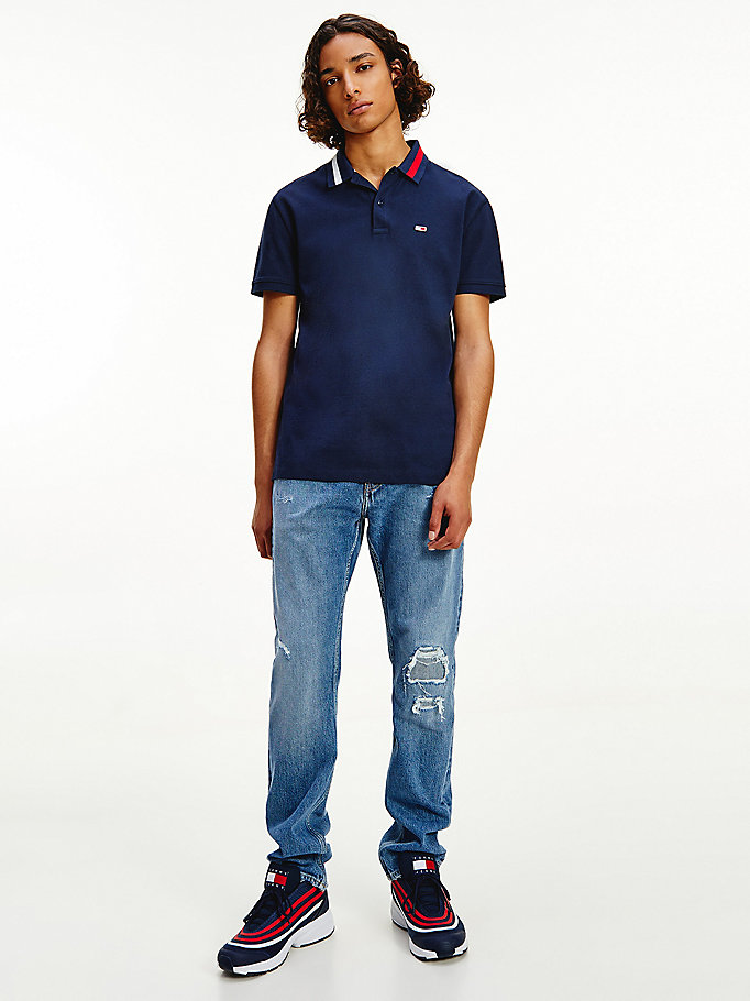 blue flag neck regular fit polo for men tommy jeans