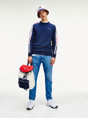 tommy jeans logo tape fleece sweatshirt