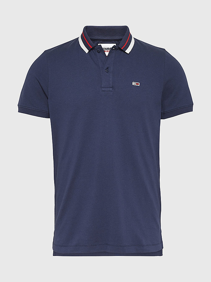 blue classics tipped stretch slim fit polo for men tommy jeans