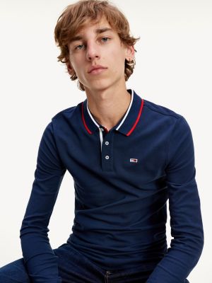 Tipped Long Sleeve Slim Fit Polo Blue Tommy Hilfiger