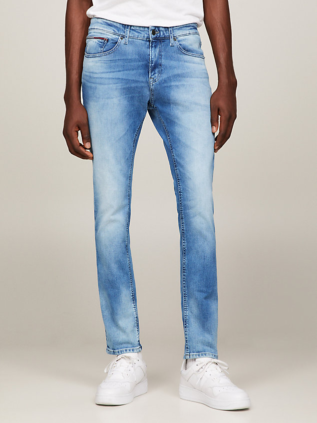 denim scanton slim fit jeans mit hellem fade-effekt für herren - tommy jeans