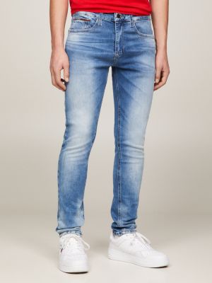 Slim Fit Tapered Faded Jeans, Denim