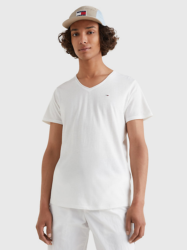 white slim fit t-shirt met v-hals voor heren - tommy jeans