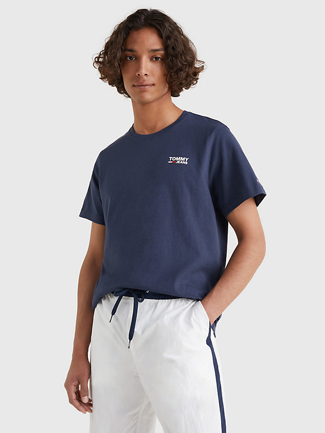 blue t-shirt van biologisch katoen met logo voor heren - tommy jeans