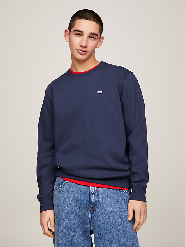 blue fleece-sweatshirt mit flag-patch für herren - tommy jeans