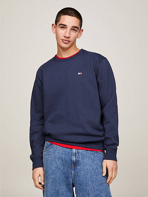 blue flag patch fleece sweatshirt for men tommy jeans