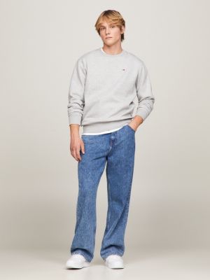 grey fleece-sweatshirt mit flag-patch für herren - tommy jeans