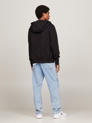 Pure Cotton Fleece Zip-Thru Hoody | Black | Tommy Hilfiger
