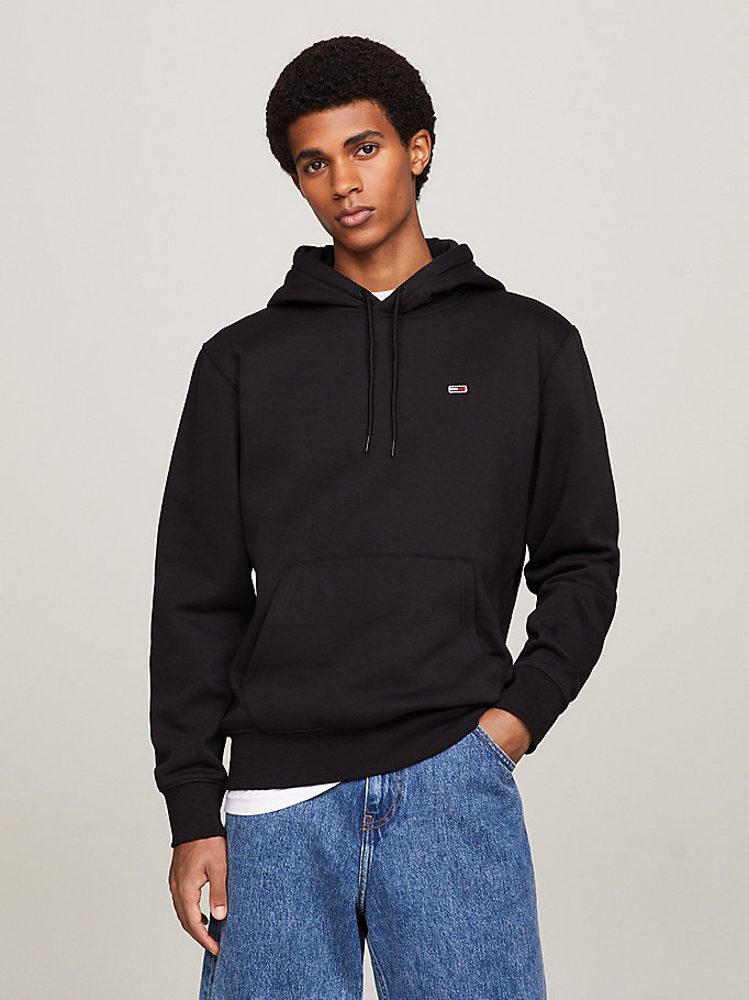 zwart fleece hoodie met vlagpatch voor men - tommy jeans