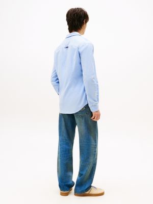 camicia slim fit in cotone oxford stretch blu da uomini tommy jeans