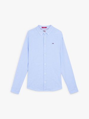 blue stretch oxford cotton slim fit shirt for men tommy jeans