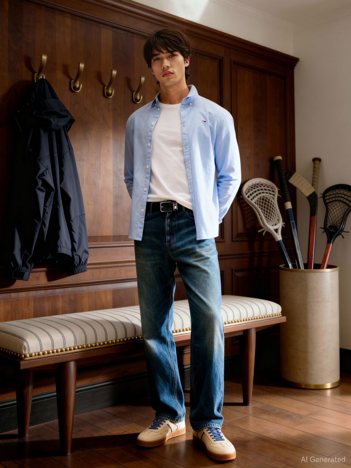 Stretch Oxford Cotton Slim Fit Shirt — Blue