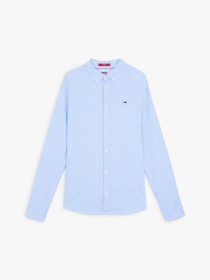 chemise ajustée en coton oxford stretch bleu pour hommes tommy jeans