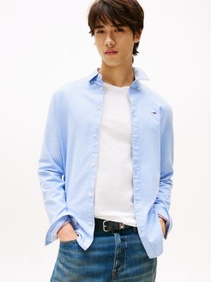 camicia slim fit in cotone oxford stretch blue da uomini tommy jeans