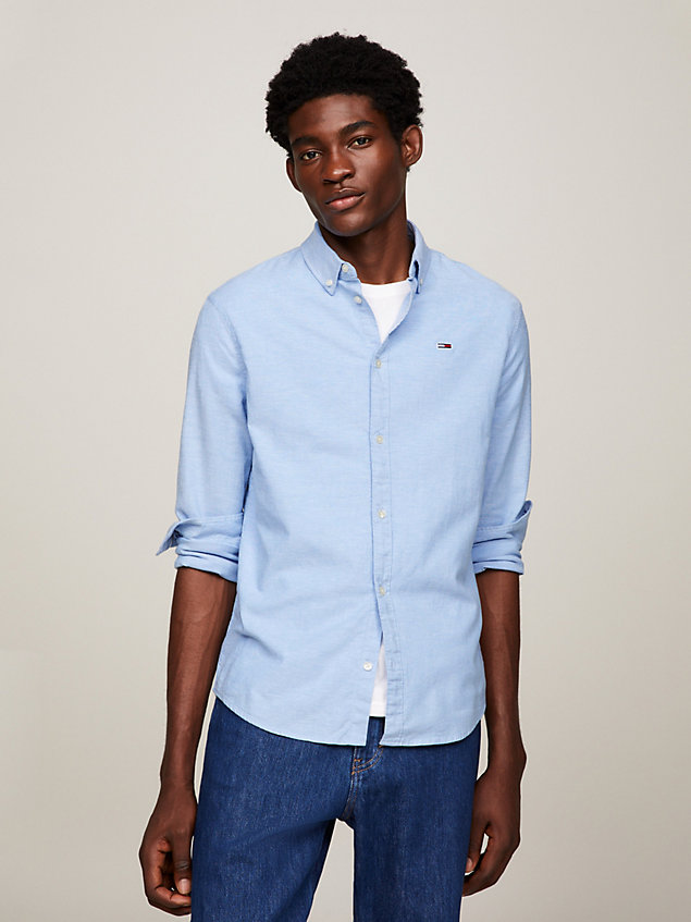 chemise ajustée en coton oxford stretch blue pour hommes tommy jeans