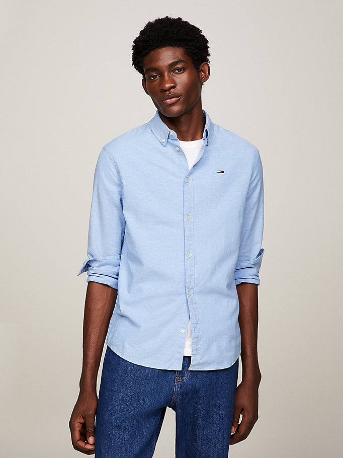 chemise ajustée en coton oxford stretch bleu pour men tommy jeans
