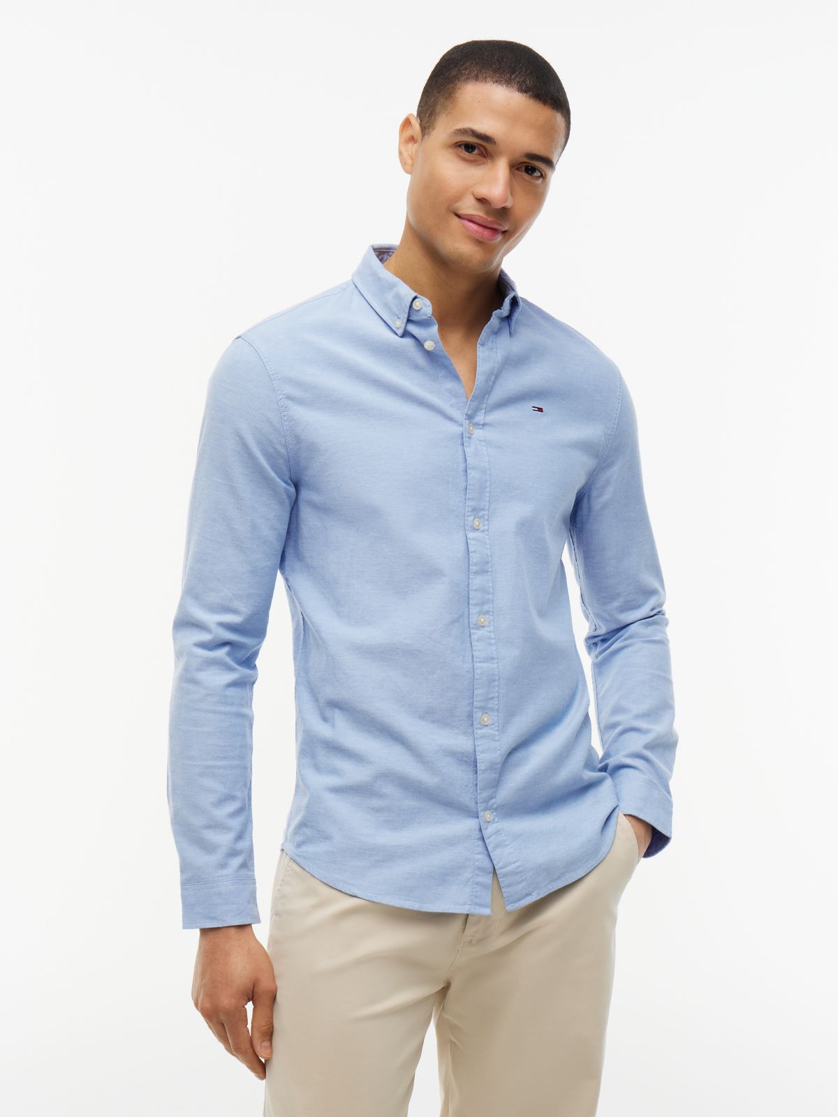Stretch Oxford Cotton Slim Fit Shirt — Blue