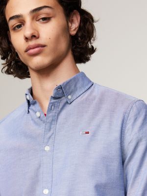 blau slim fit hemd aus oxford-bio-baumwolle für herren - tommy jeans