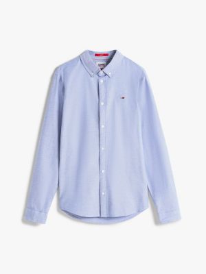 blue stretch oxford cotton slim fit shirt for men tommy jeans