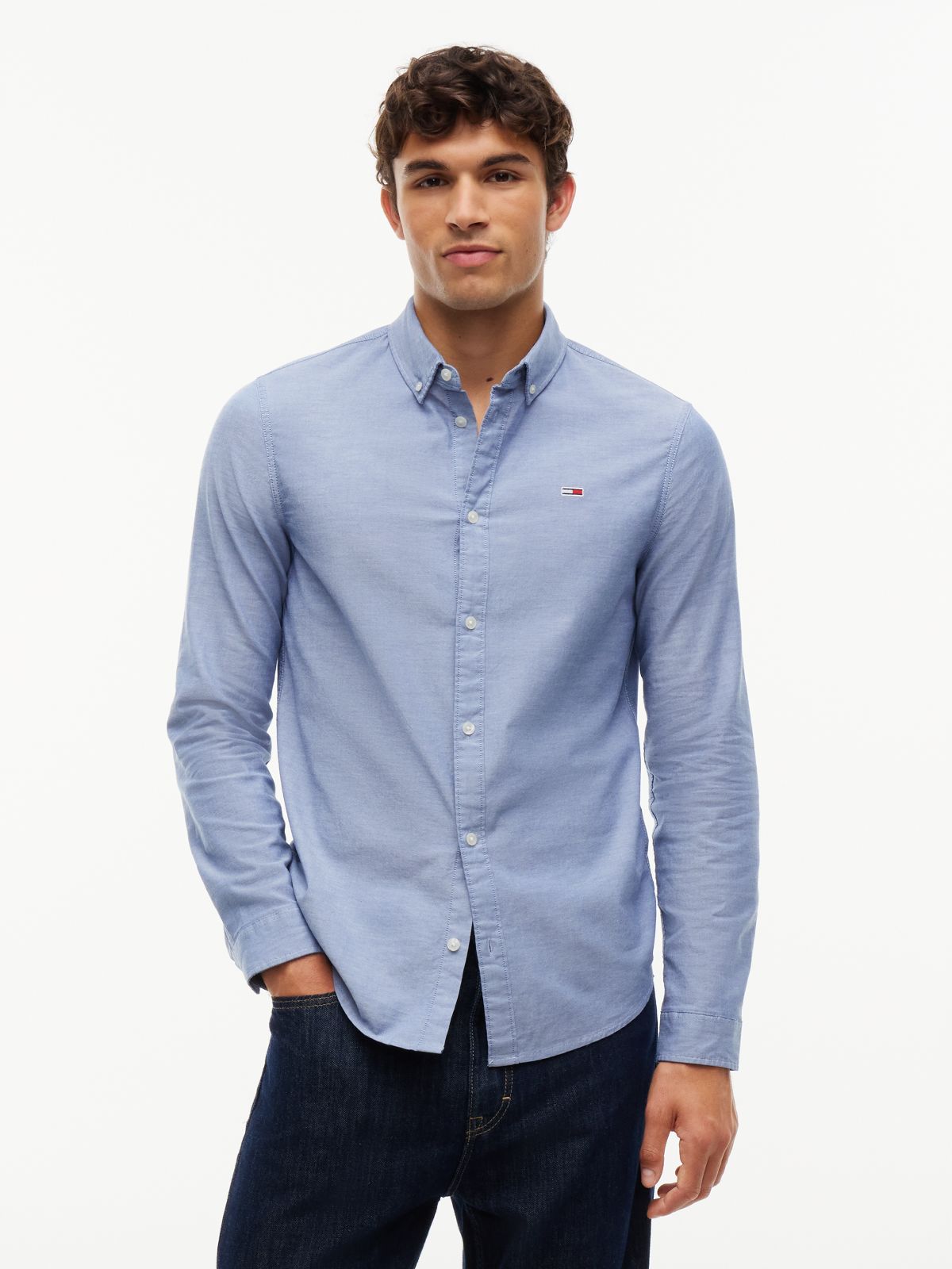 Stretch Oxford Cotton Slim Fit Shirt — Blue