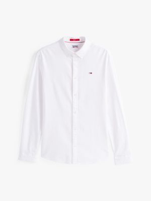 white stretch oxford cotton slim fit shirt for men tommy jeans