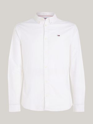 camicia slim fit in cotone oxford stretch bianco da uomini tommy jeans