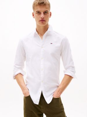 white slim fit overhemd van oxford-stretchkatoen voor heren - tommy jeans