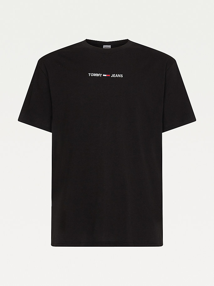 zwart t-shirt met logo en vlagpatch voor men - tommy jeans