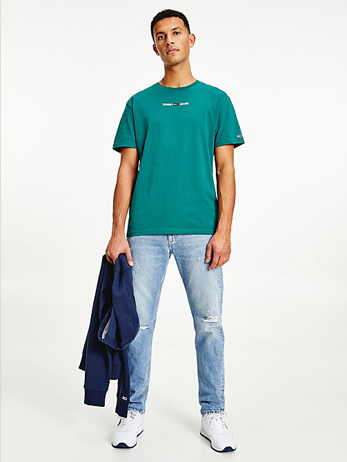 camiseta con parche y logo verde de mujer tommy jeans