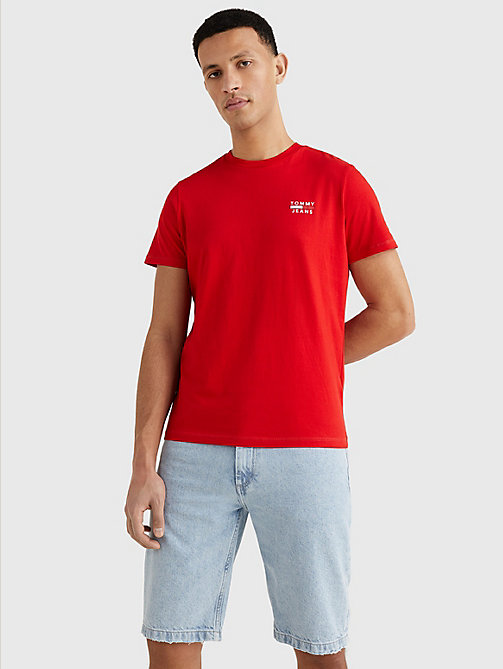 camiseta de algodón orgánico con logo rojo de mujer tommy jeans