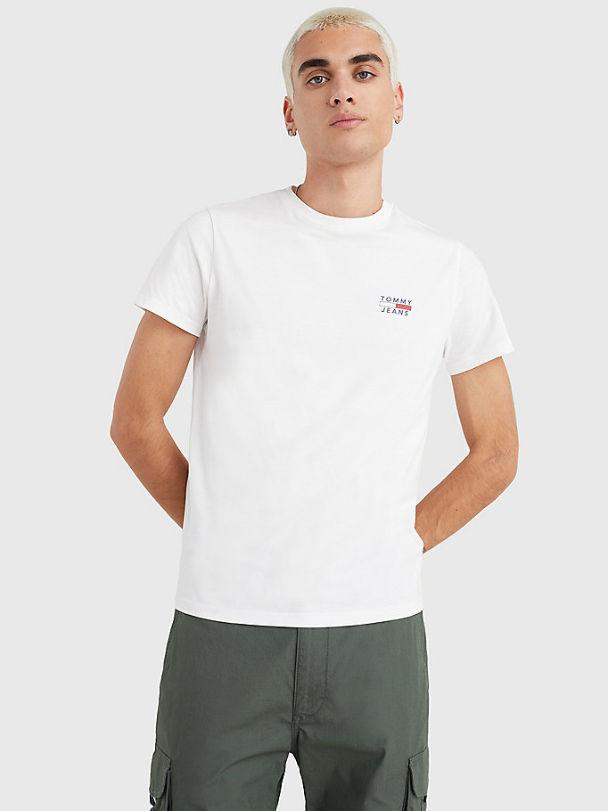 t-shirt slim fit in cotone biologico con logo bianco da uomo tommy jeans