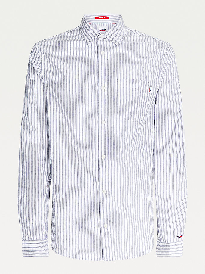 blue narrow stripe organic cotton seersucker shirt for men tommy jeans