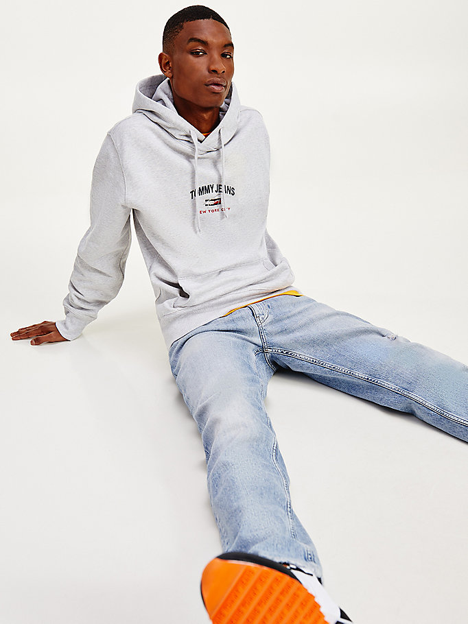 grey timeless organic cotton hoody for men tommy jeans