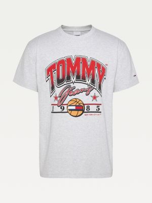 T Shirt Aus Bio Baumwolle Mit Basketball Logo Grau Tommy Hilfiger