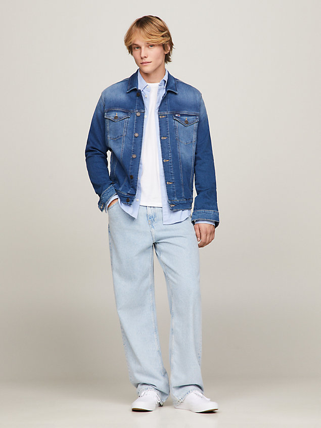 veste en denim stretch délavé denim pour hommes tommy jeans