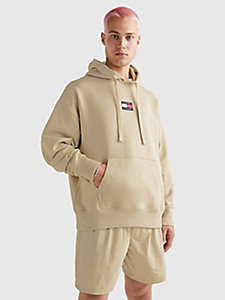 beige tommy badge hoody for men tommy jeans