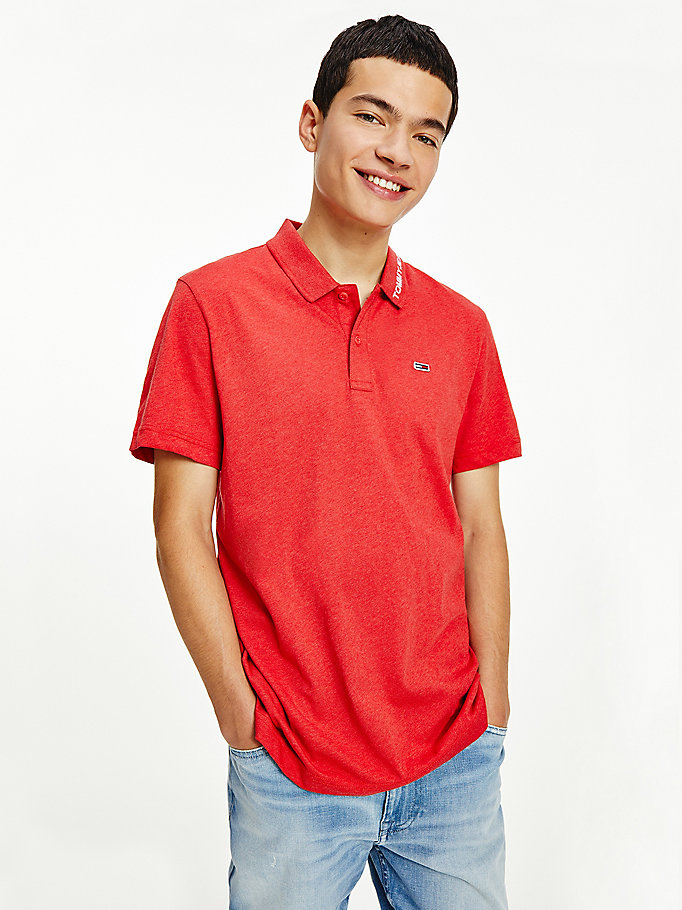 rot poloshirt mit logo-kragen für herren - tommy jeans