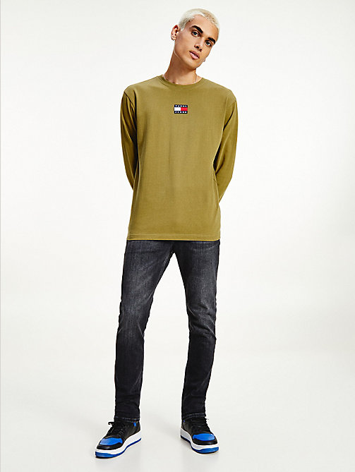 green tommy badge long sleeve t-shirt for men tommy jeans