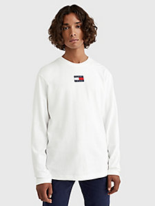 T-shirt a maniche lunghe con logo centrale squadrato bianca da Uomo di Tommy Hilfiger in Bianco Uomo Abbigliamento da T-shirt da T-shirt a manica lunga 