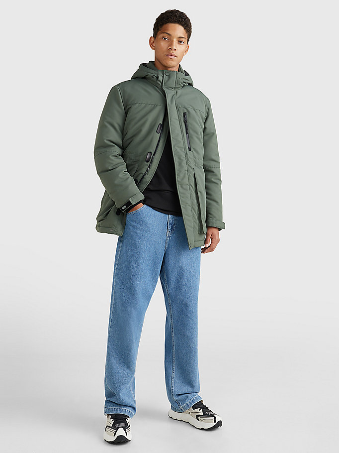 green tech padded parka for men tommy jeans