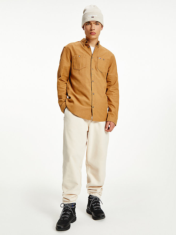 chemise bicolore en coton oxford marron pour men tommy jeans