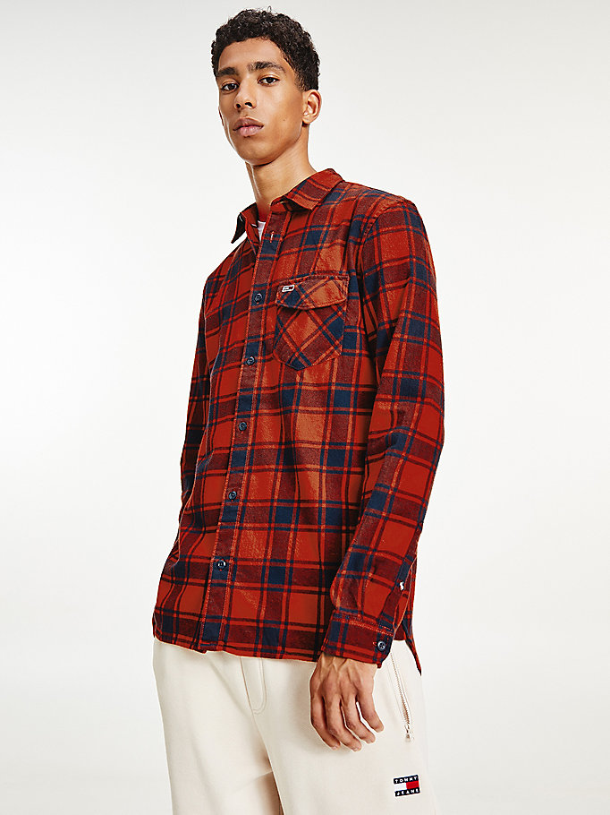 red plaid check flannel shirt for men tommy jeans