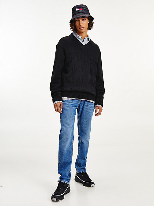 jersey con escote de pico y logo tonal negro de mujer tommy jeans
