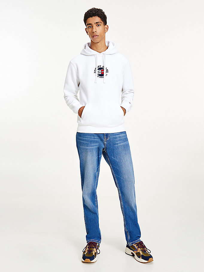 white signature logo hoody for men tommy jeans