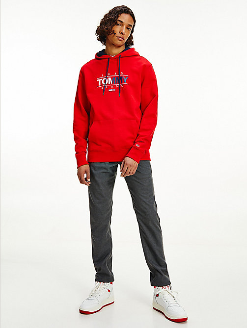 felpa essential con cappuccio e logo rosso da uomo tommy jeans