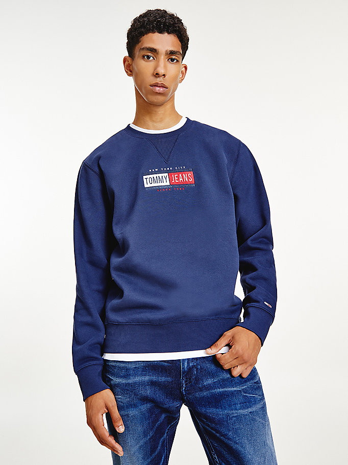blue logo crew neck sweatshirt for men tommy jeans