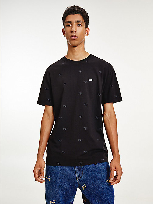 schwarz relaxed fit t-shirt mit signatur-logo-print für men - tommy jeans