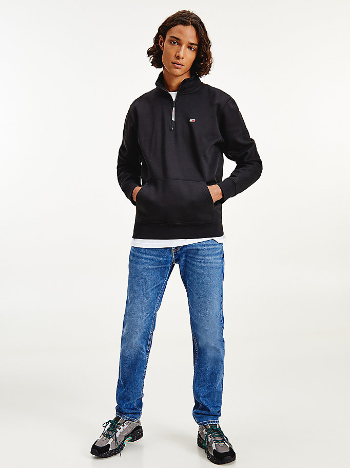 black mock turtleneck half-zip sweatshirt for men tommy jeans