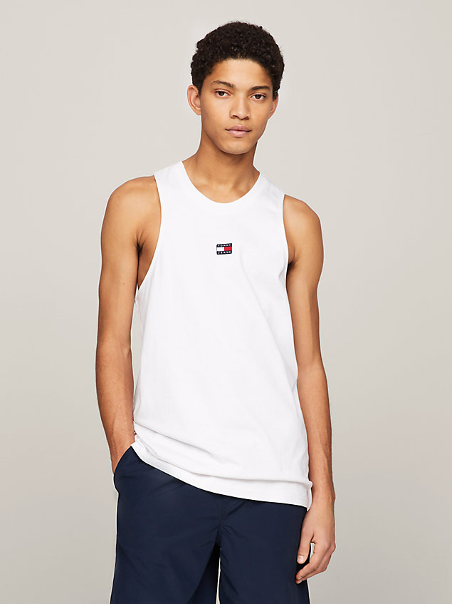 white logo embroidery tank top for men tommy jeans