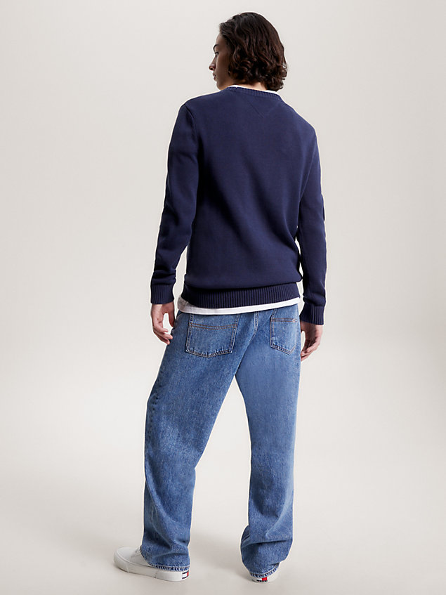 blue essential trui met ronde hals en vlag voor heren - tommy jeans